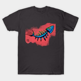 blue fishbone on red background T-Shirt